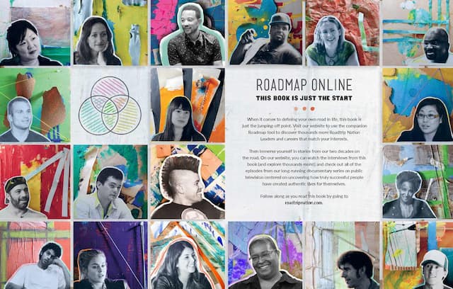 Image from the Roadmap book titled 'Roadmap Online', featuring collages of people featured in the book